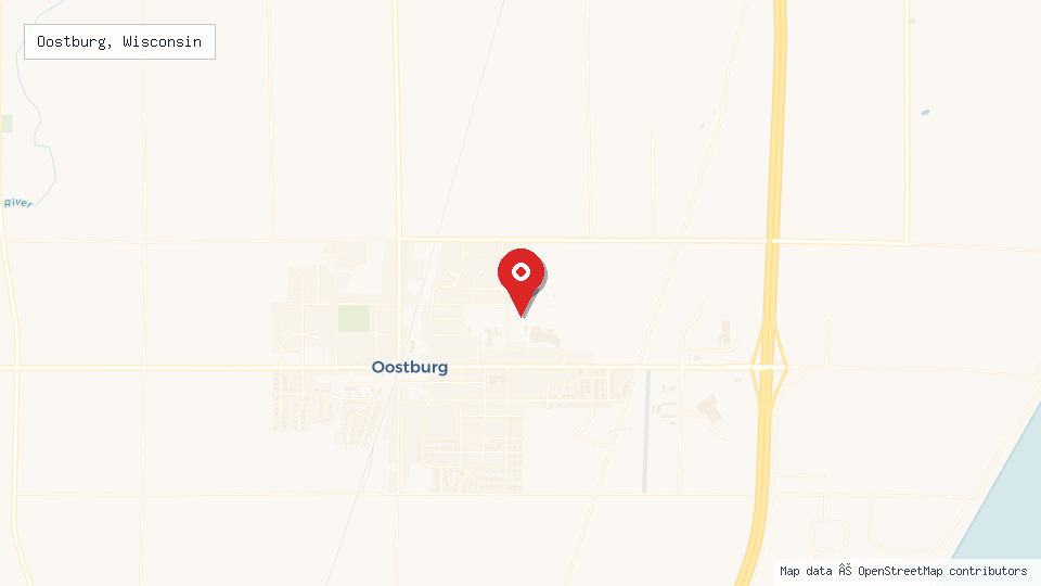 Street map of Oostburg, Wisconsin with location pin
