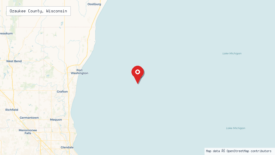 Street map of Ozaukee County, Wisconsin with location pin