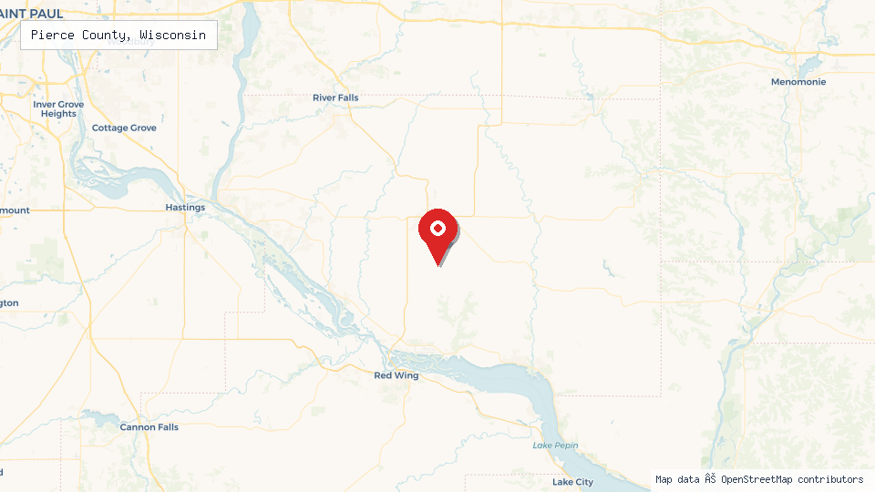 Street map of Pierce County, Wisconsin with location pin