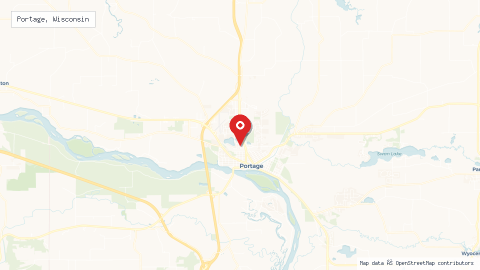 Street map of Portage, Wisconsin with location pin