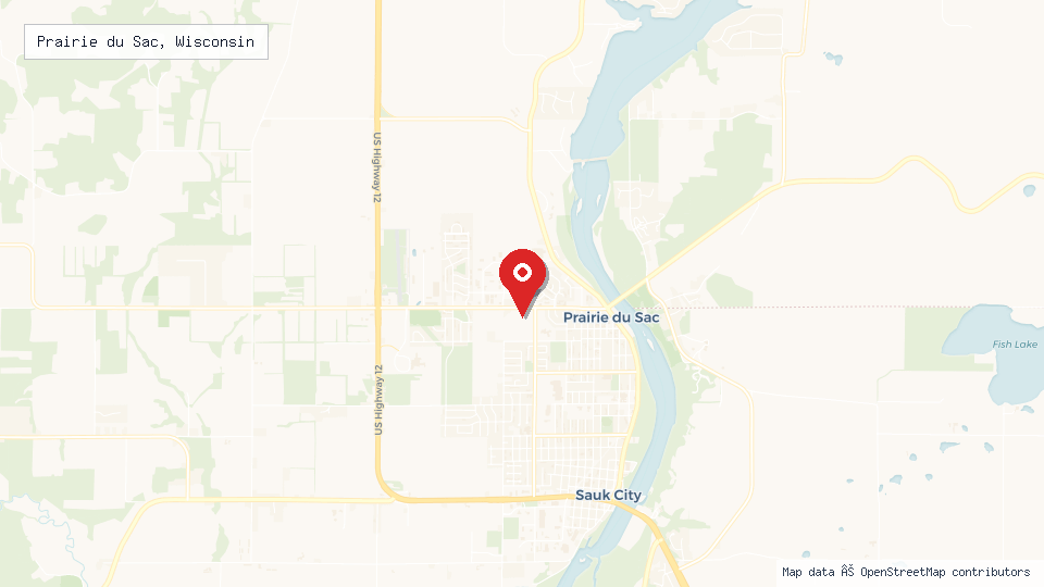 Street map of Prairie du Sac, Wisconsin with location pin