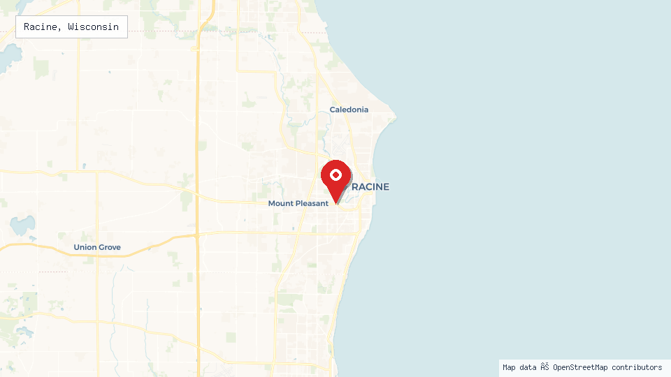Street map of Racine, Wisconsin with location pin