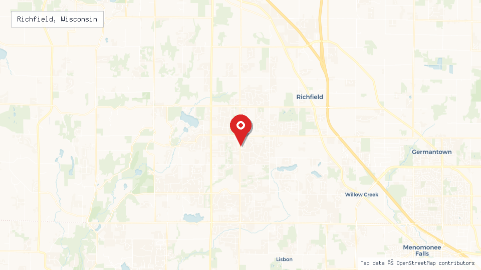 Street map of Richfield, Wisconsin with location pin