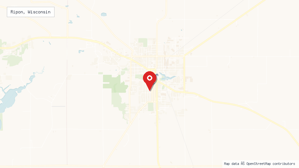 Street map of Ripon, Wisconsin with location pin