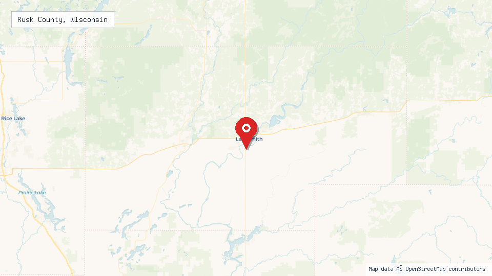 Street map of Rusk County, Wisconsin with location pin