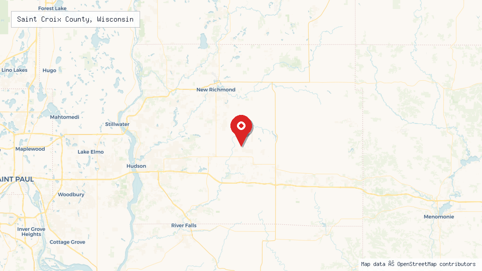 Street map of Saint Croix County, Wisconsin with location pin