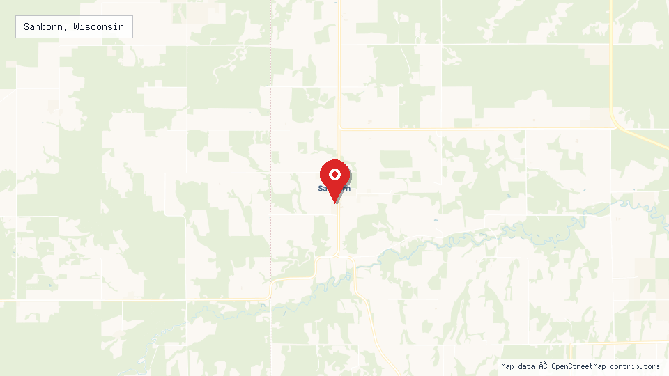 Street map of Sanborn, Wisconsin with location pin