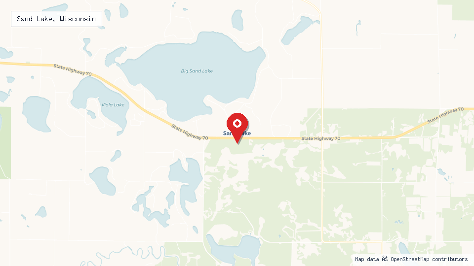 Street map of Sand Lake, Wisconsin with location pin
