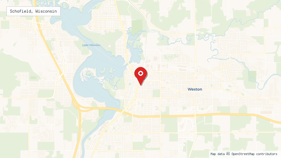 Street map of Schofield, Wisconsin with location pin