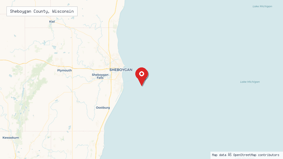 Street map of Sheboygan County, Wisconsin with location pin