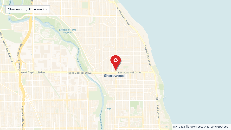 Street map of Shorewood, Wisconsin with location pin