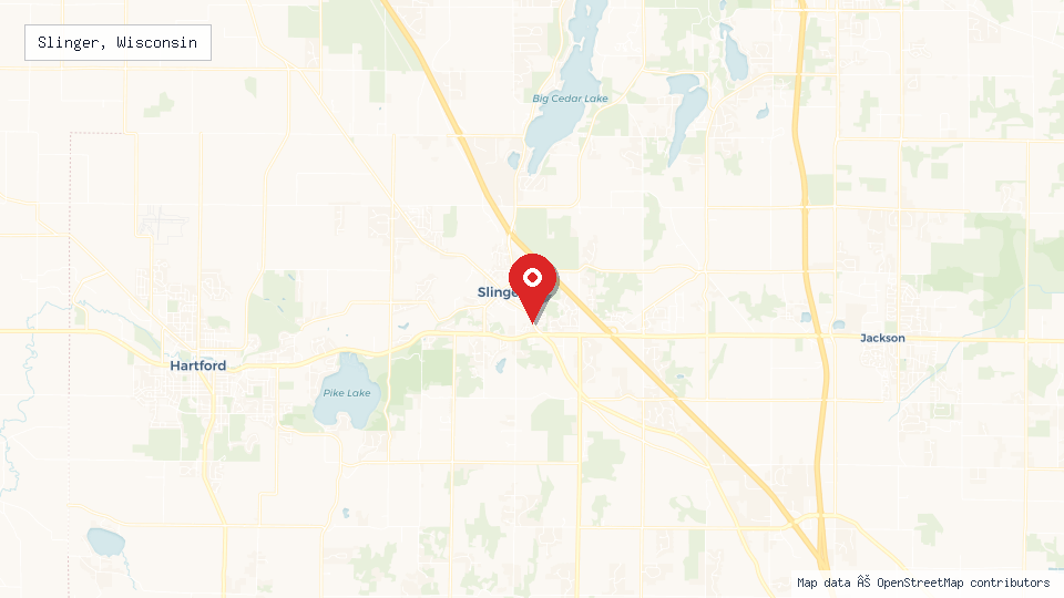 Street map of Slinger, Wisconsin with location pin