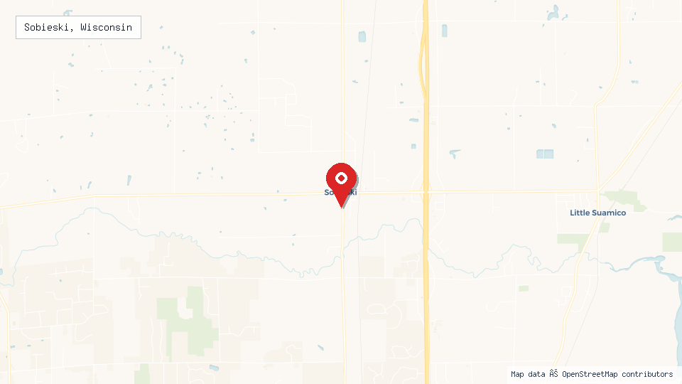 Street map of Sobieski, Wisconsin with location pin