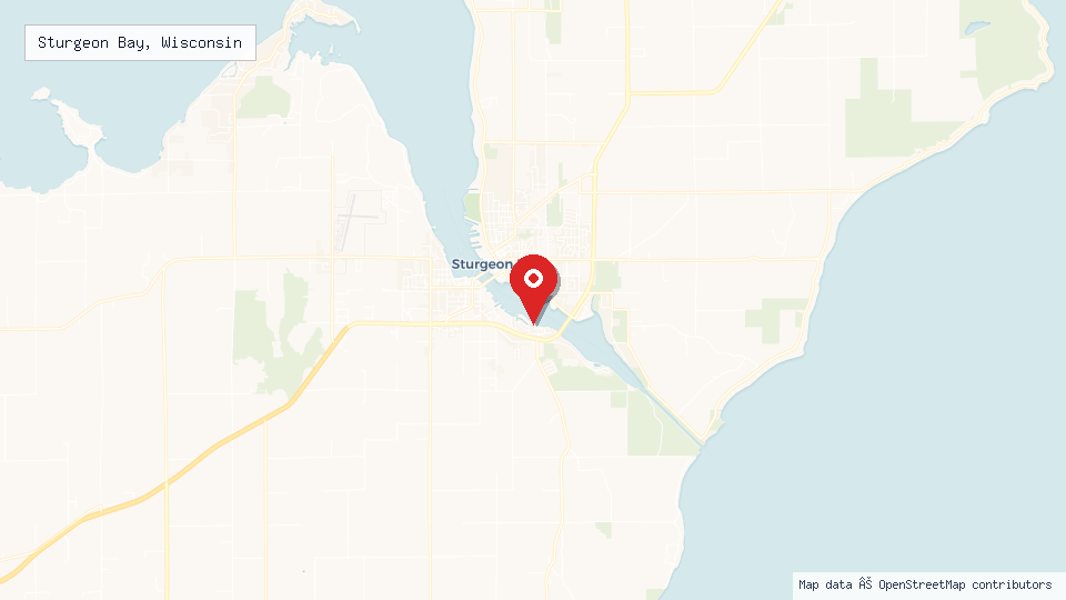 Street map of Sturgeon Bay, Wisconsin with location pin