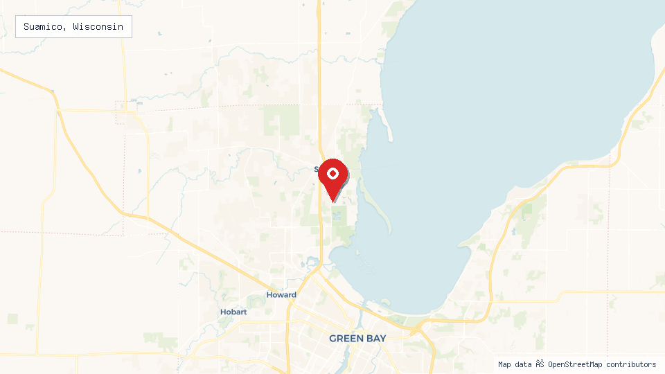 Street map of Suamico, Wisconsin with location pin