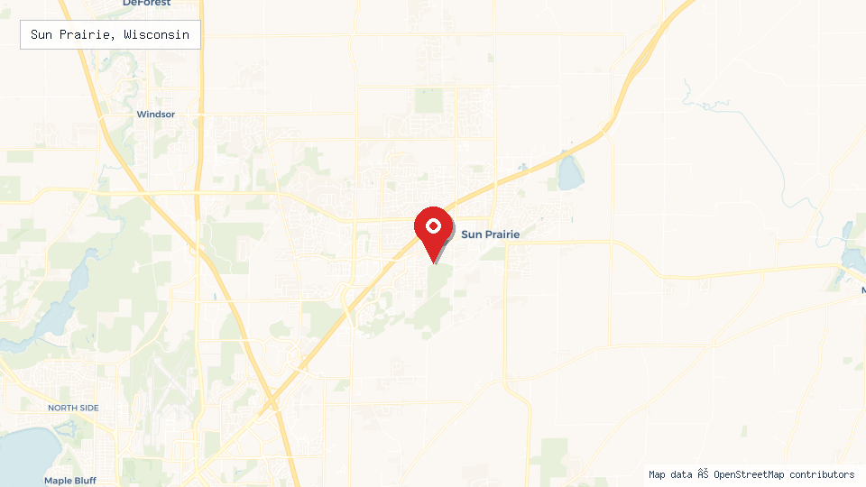 Street map of Sun Prairie, Wisconsin with location pin