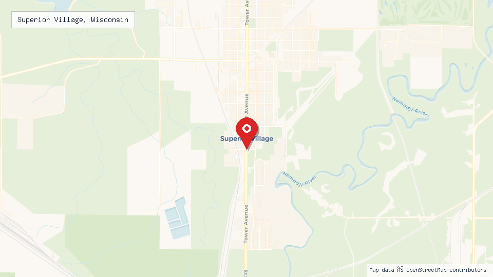 Street map of Superior Village, Wisconsin with location pin