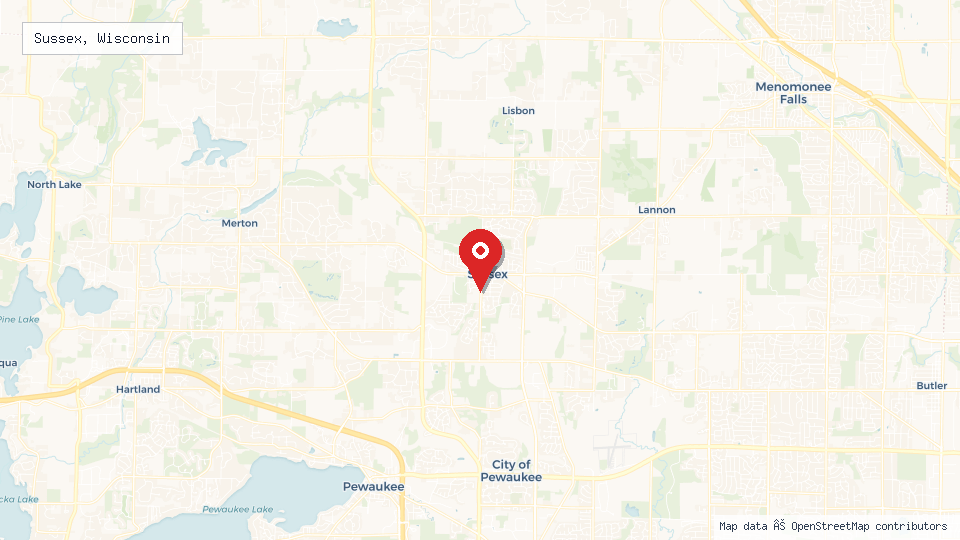 Street map of Sussex, Wisconsin with location pin