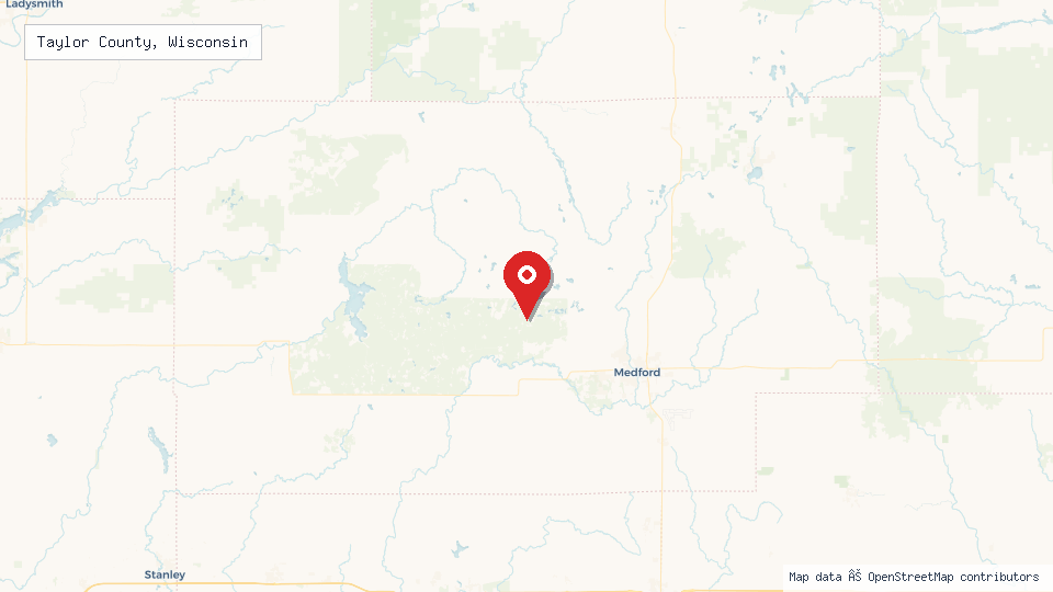 Street map of Taylor County, Wisconsin with location pin