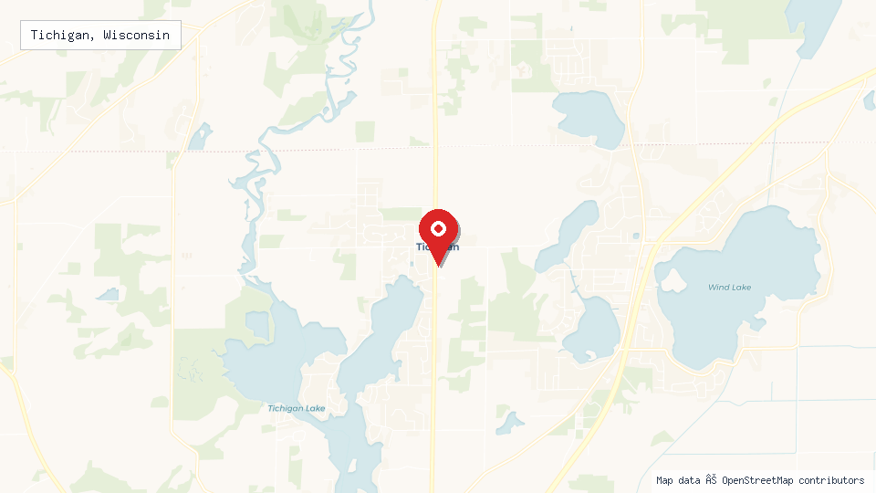 Street map of Tichigan, Wisconsin with location pin