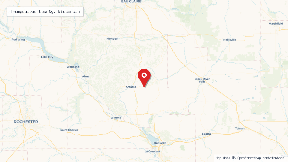 Street map of Trempealeau County, Wisconsin with location pin