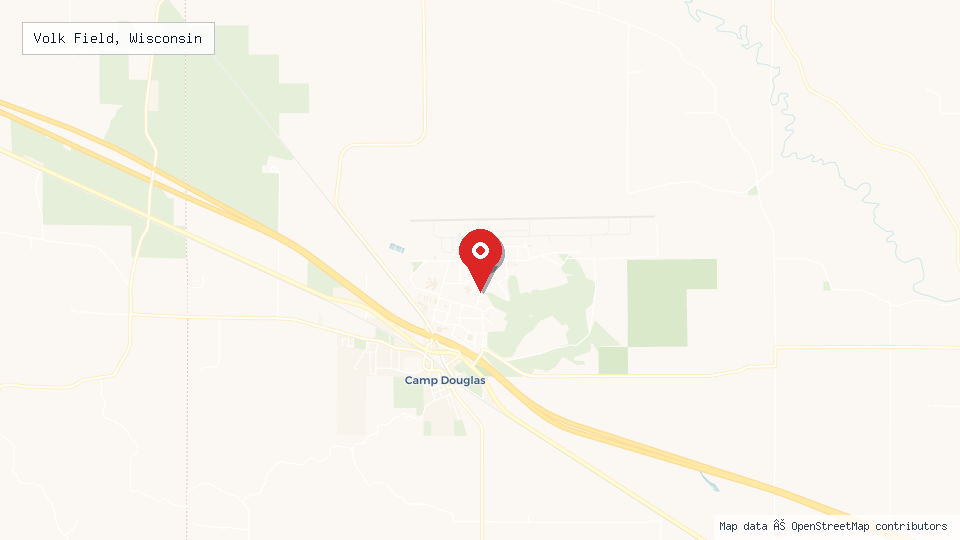 Street map of Volk Field, Wisconsin with location pin