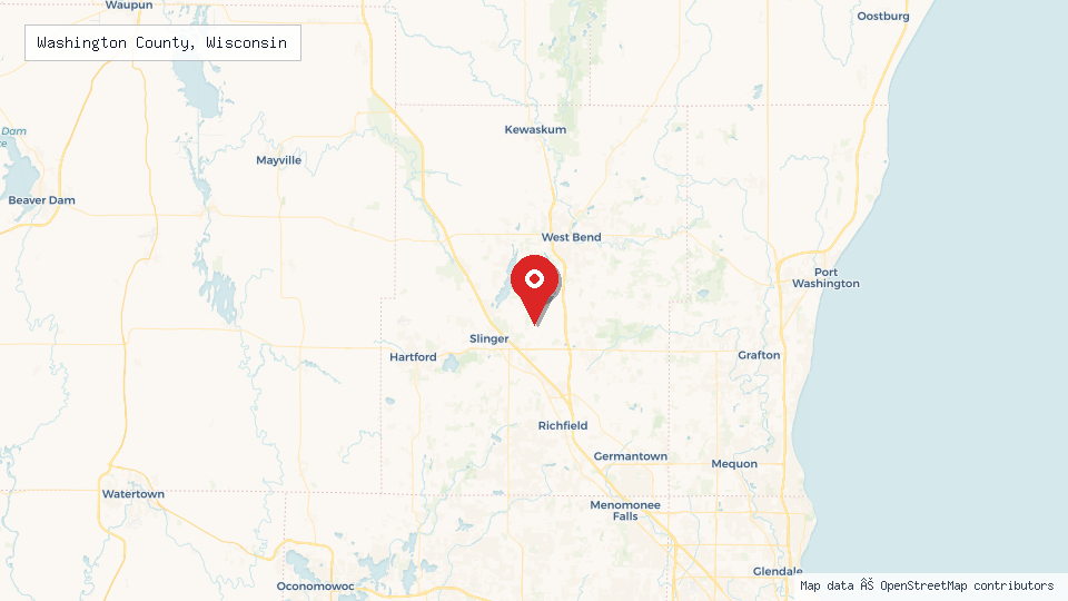 Street map of Washington County, Wisconsin with location pin