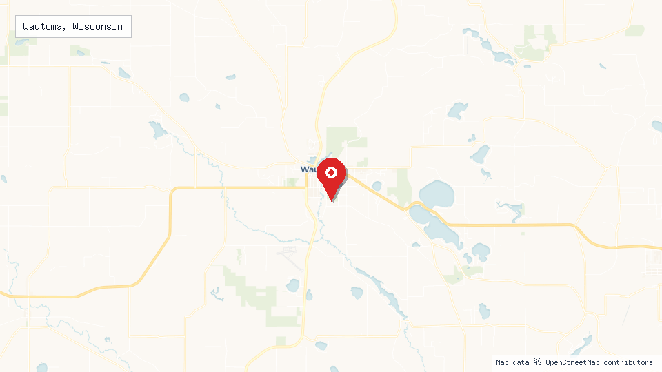 Street map of Wautoma, Wisconsin with location pin