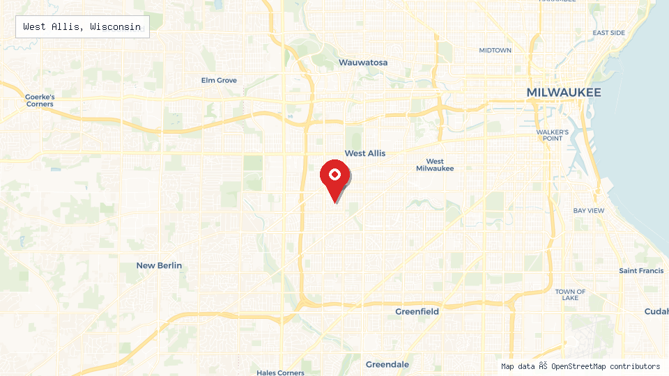 Street map of West Allis, Wisconsin with location pin