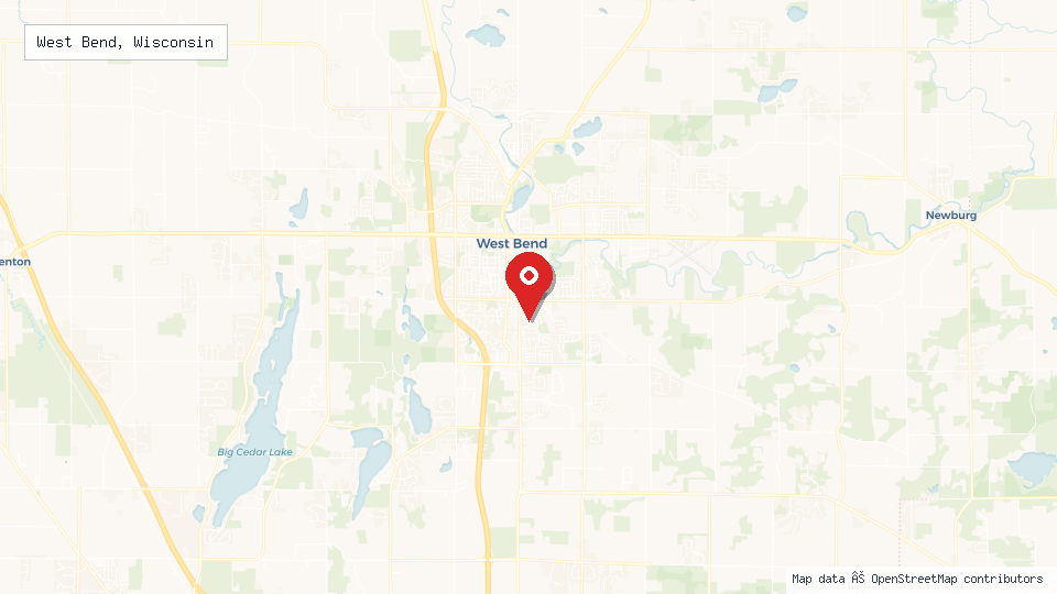 Street map of West Bend, Wisconsin with location pin