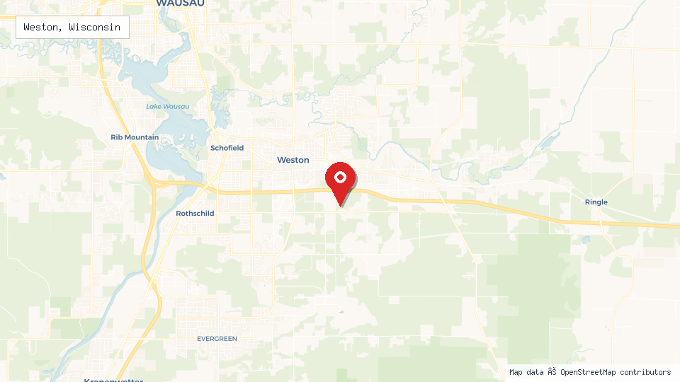 Street map of Weston, Wisconsin with location pin