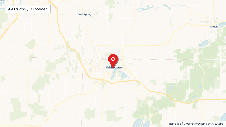 Street map of Whitewater, Wisconsin with location pin