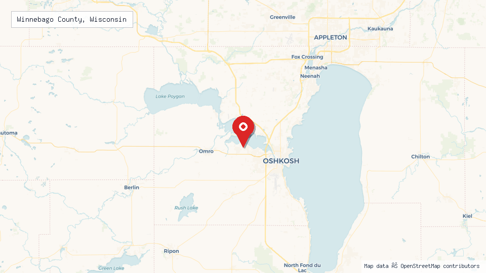 Street map of Winnebago County, Wisconsin with location pin