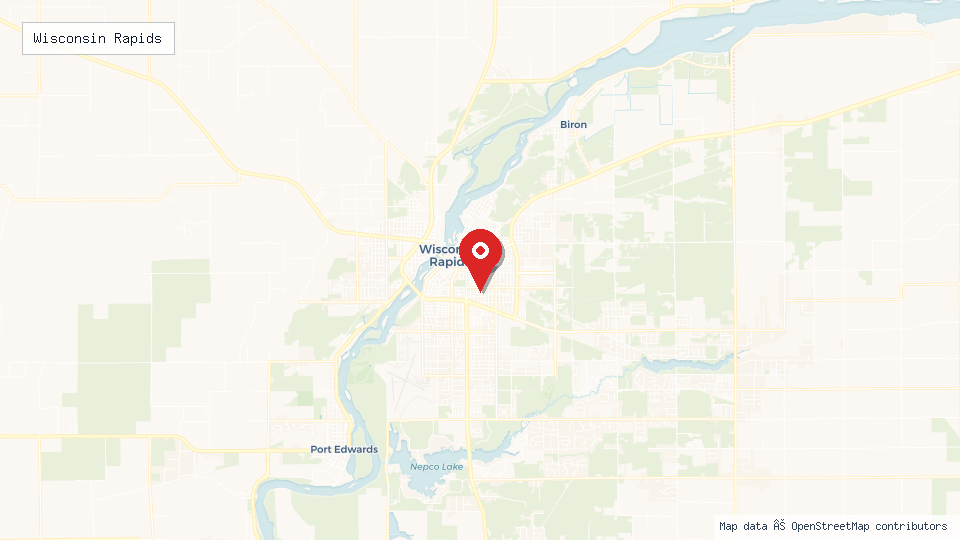 Street map of Wisconsin Rapids with location pin