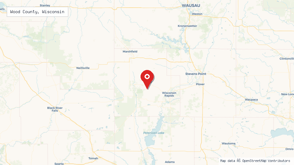 Street map of Wood County, Wisconsin with location pin