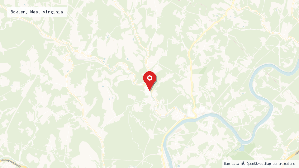 Street map of Baxter, West Virginia with location pin