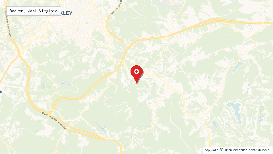 Street map of Beaver, West Virginia with location pin