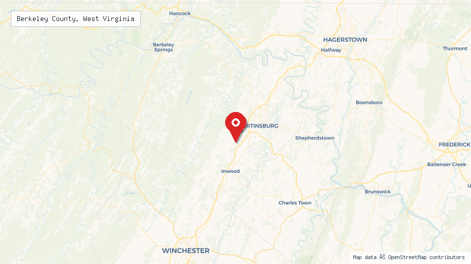 Street map of Berkeley County, West Virginia with location pin