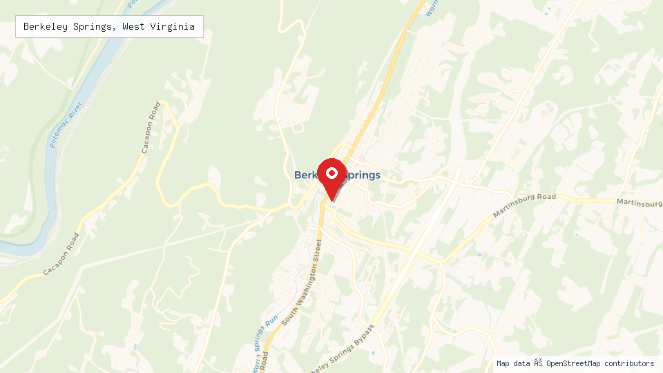 Street map of Berkeley Springs, West Virginia with location pin