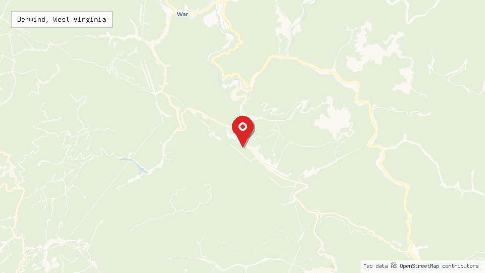 Street map of Berwind, West Virginia with location pin
