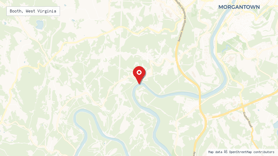 Street map of Booth, West Virginia with location pin