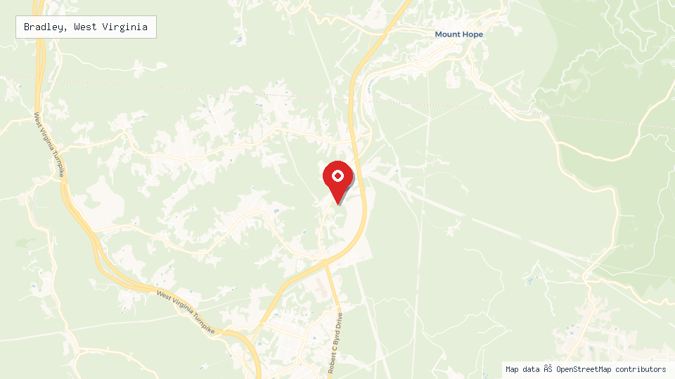 Street map of Bradley, West Virginia with location pin