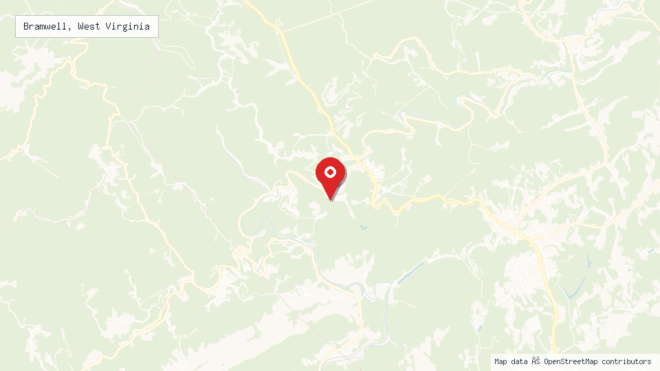 Street map of Bramwell, West Virginia with location pin