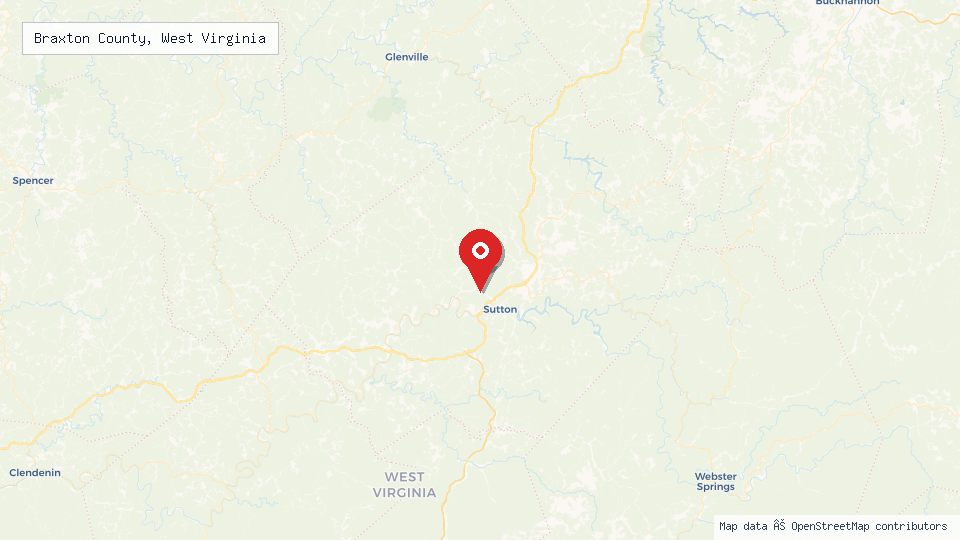 Street map of Braxton County, West Virginia with location pin