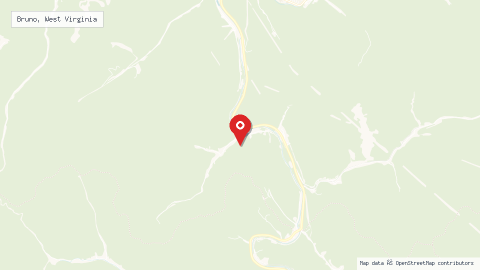 Street map of Bruno, West Virginia with location pin