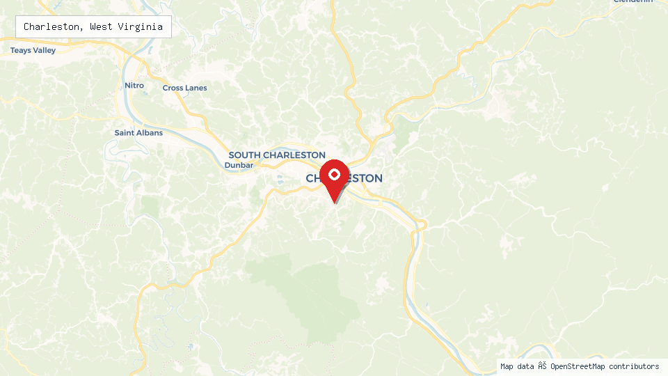 Street map of Charleston, West Virginia with location pin