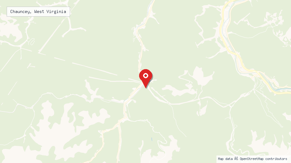 Street map of Chauncey, West Virginia with location pin