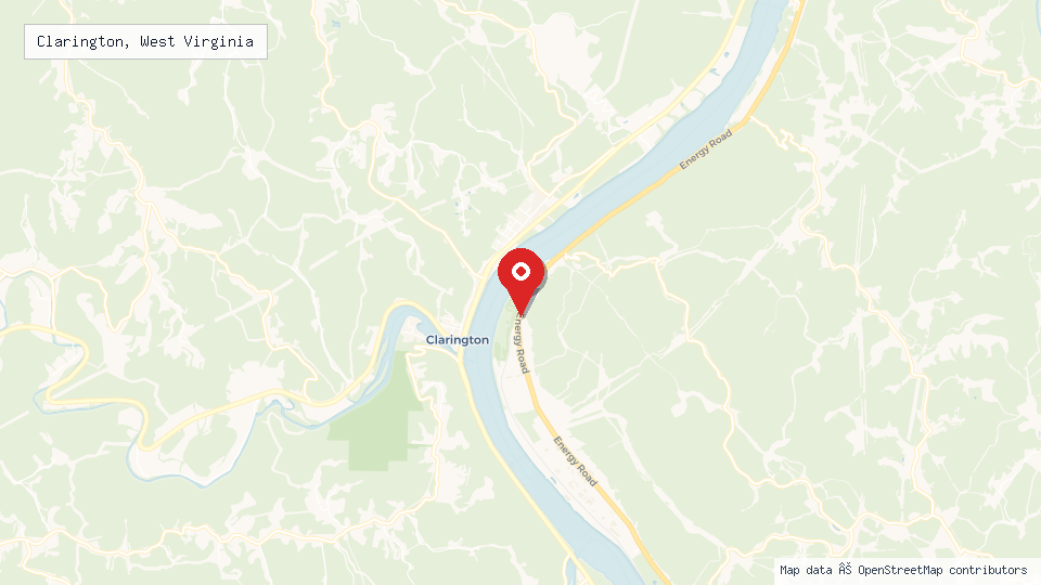 Street map of Clarington, West Virginia with location pin