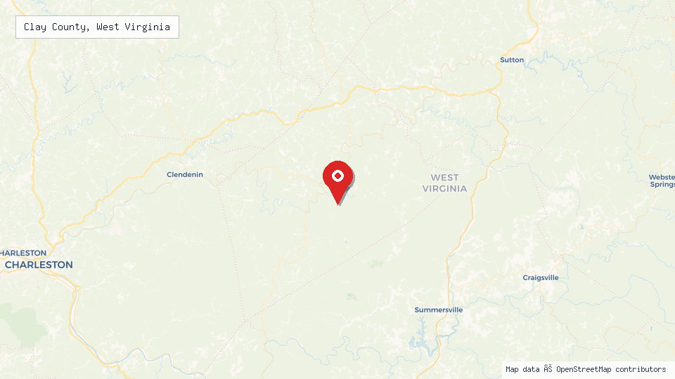 Street map of Clay County, West Virginia with location pin