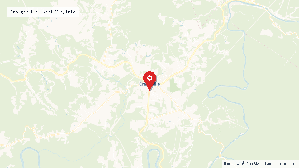 Street map of Craigsville, West Virginia with location pin